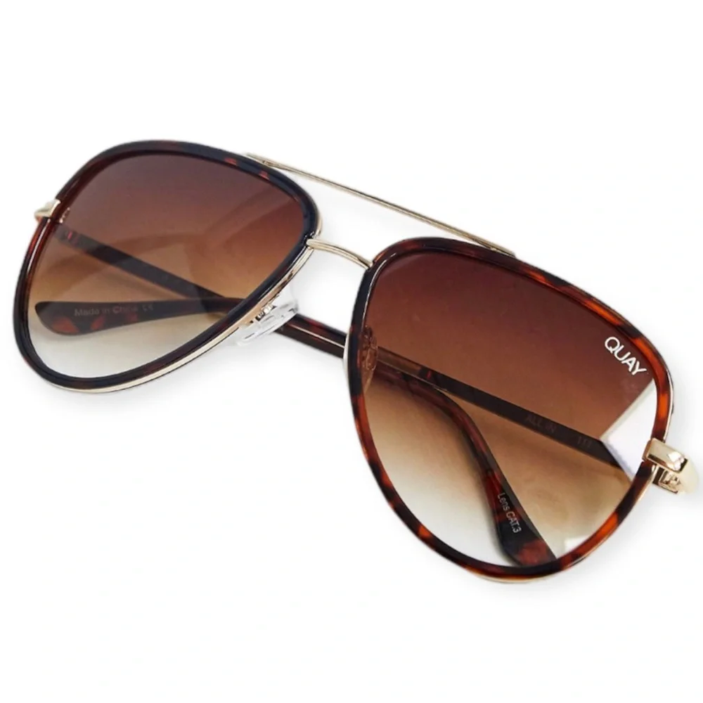 QUAY All In Sunglasses Tortoise Frame Brown Gradient Lenses Aviators Unisex NWT